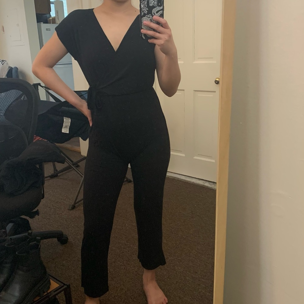 Caution to the Wind Black Wrap Jumpsuit